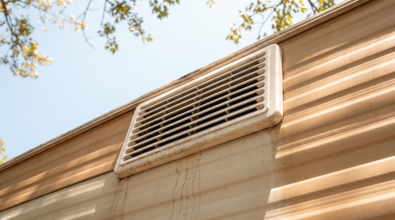 exterior roof vent louver that lets an RV absorption fridge exhaust heat outside