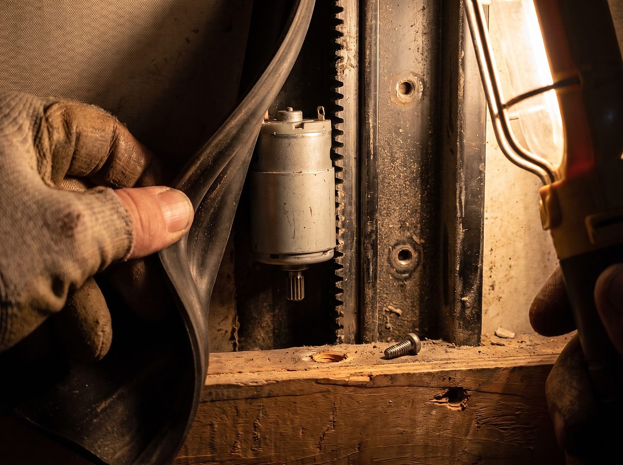 RV slide motor pulled free from its vertical gear track during manual disengagement