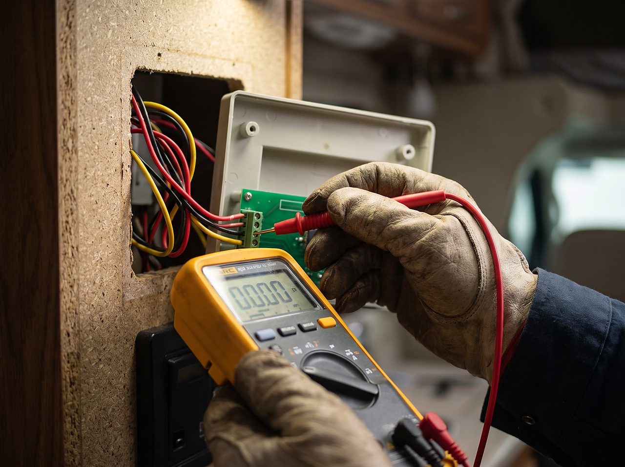 testing tank sensor wiring continuity with a multimeter behind the panel