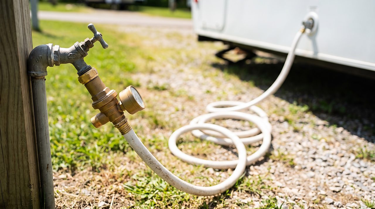 correct hookup order with pressure regulator threaded onto the spigot before the hose